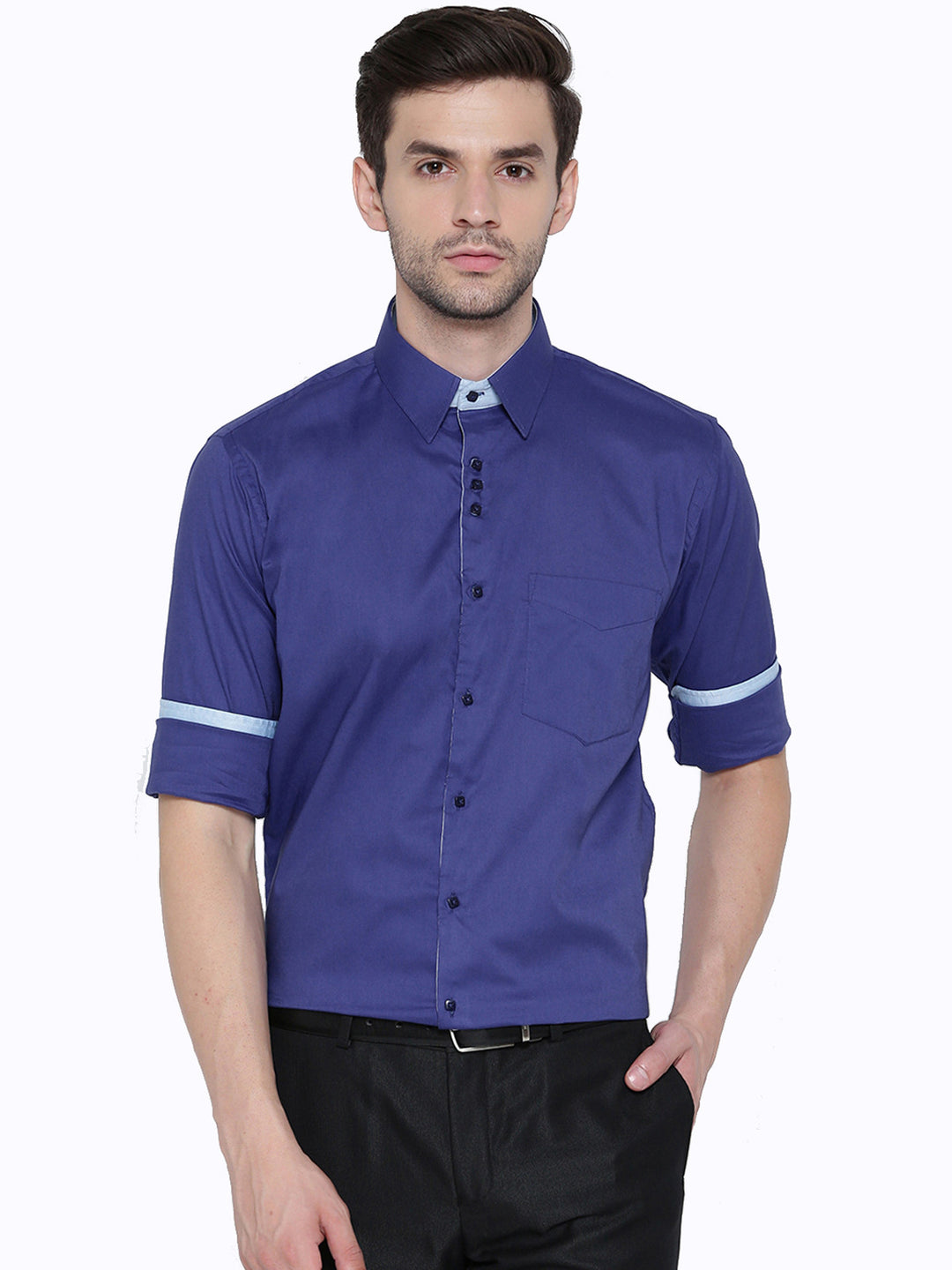 Men rblue Solids Pure Cotton Slim Fit Casual Shirt