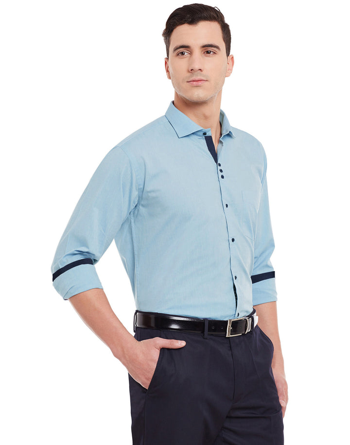Men Blue Solid Pure Cotton Slim Fit Formal Shirt