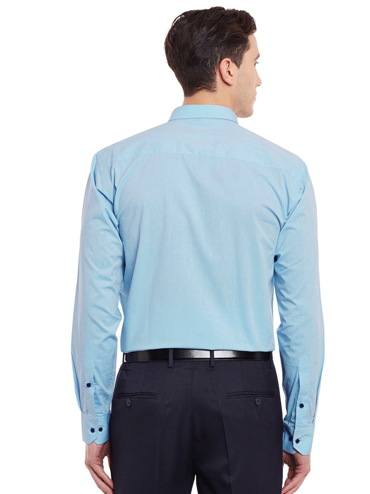 Men Blue Solid Pure Cotton Slim Fit Formal Shirt
