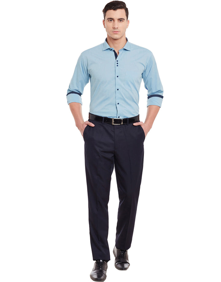 Men Blue Solid Pure Cotton Slim Fit Formal Shirt