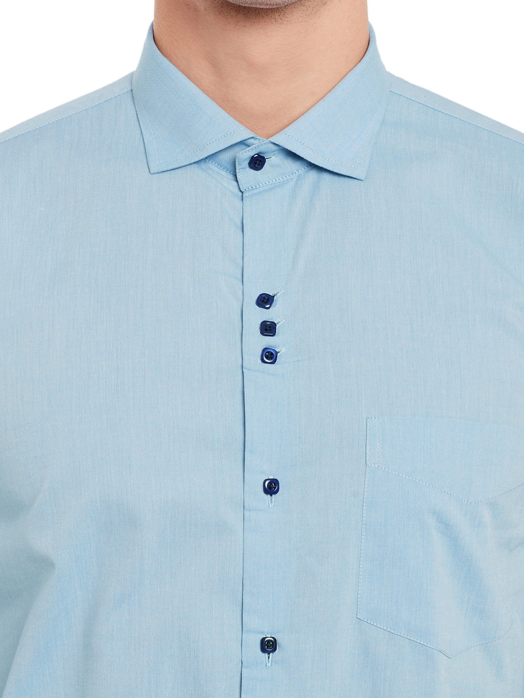 Men Blue Solid Pure Cotton Slim Fit Formal Shirt