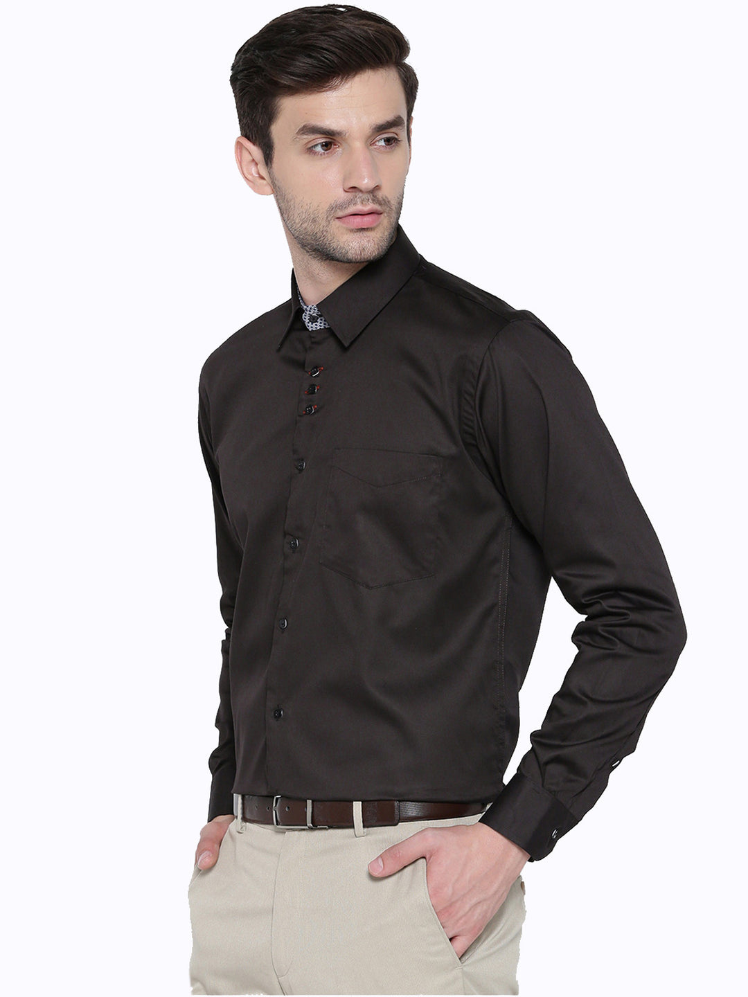 Men Brown Solid Pure Cotton Slim Fit Formal Shirt