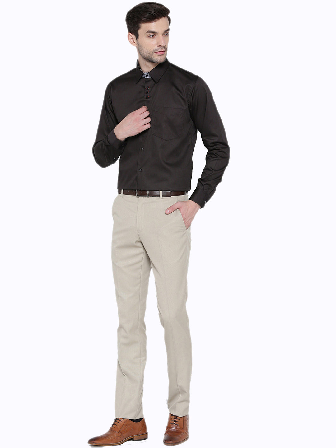 Men Brown Solid Pure Cotton Slim Fit Formal Shirt