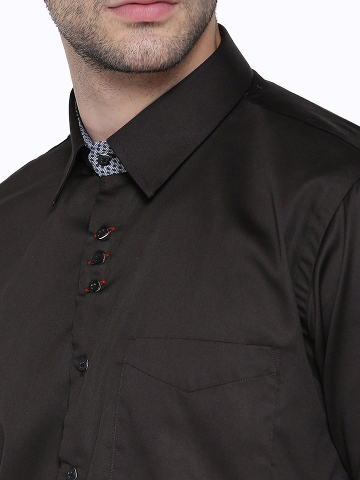 Men Brown Solid Pure Cotton Slim Fit Formal Shirt
