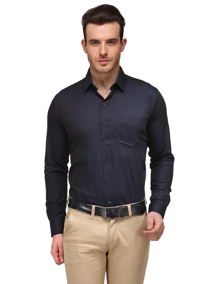 Men Navy Solid Slim Fit Pure Cotton Formal Shirt