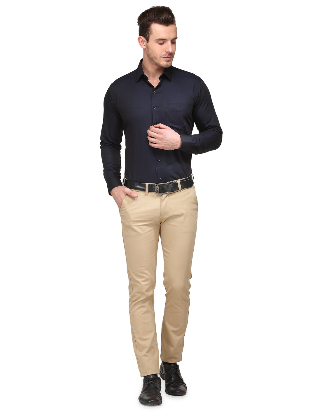 Men Navy Solid Slim Fit Pure Cotton Formal Shirt