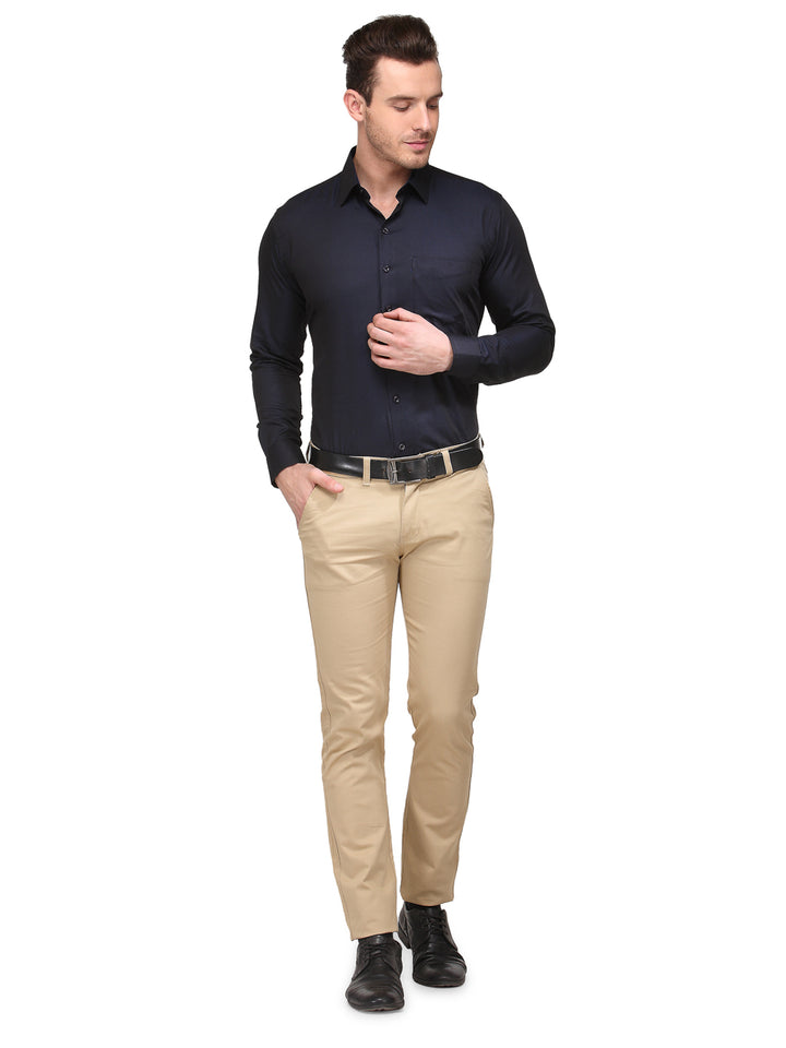 Men Navy Solid Slim Fit Pure Cotton Formal Shirt