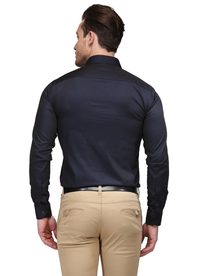 Men Navy Solid Slim Fit Pure Cotton Formal Shirt