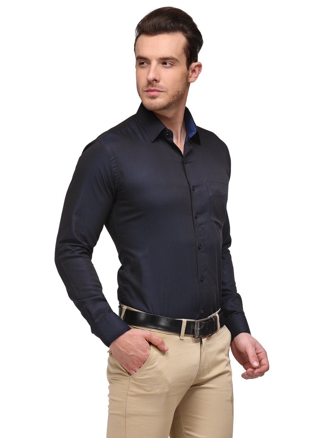 Men Navy Solid Slim Fit Pure Cotton Formal Shirt