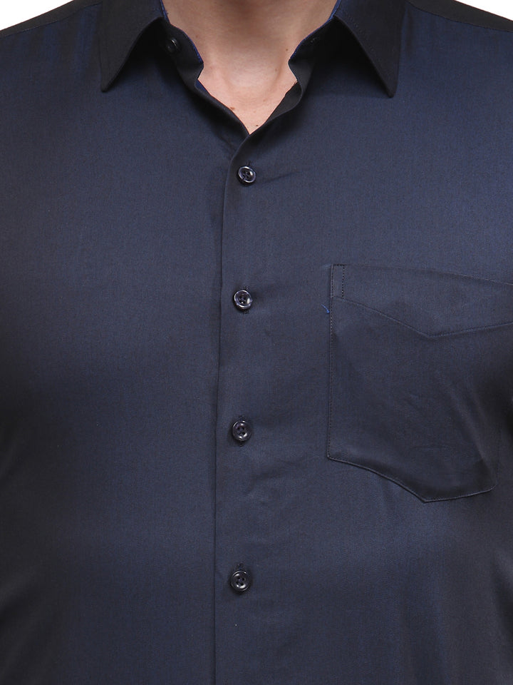 Men Navy Solid Slim Fit Pure Cotton Formal Shirt