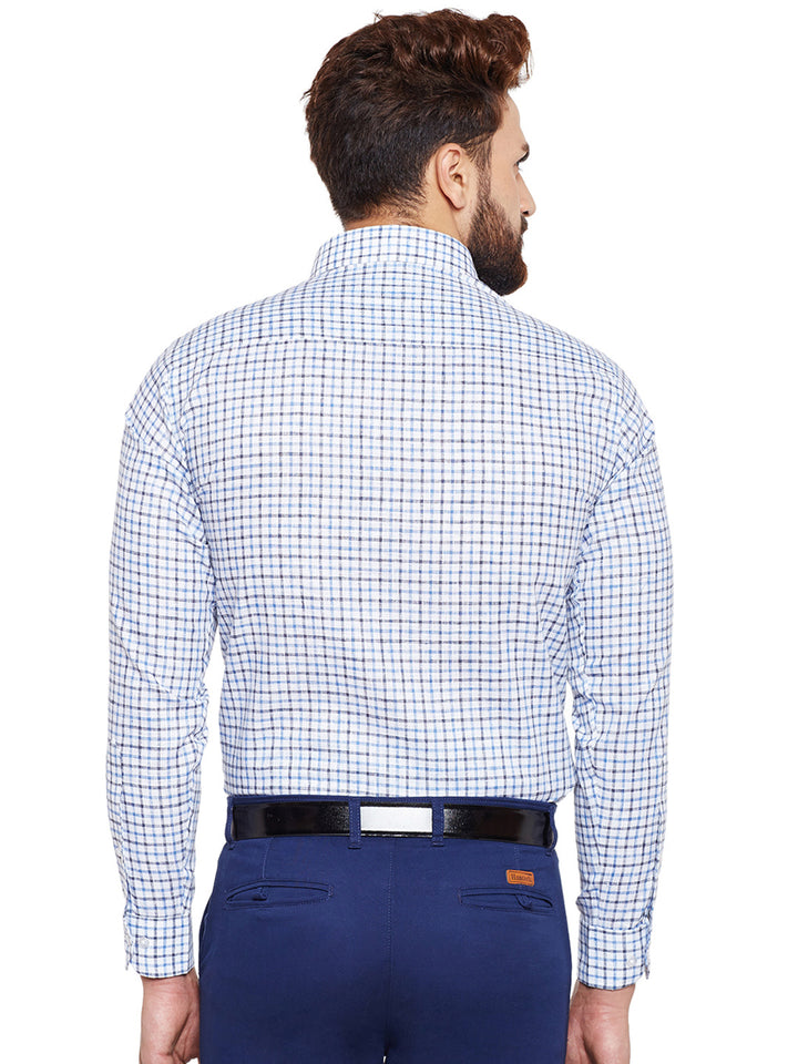 Men Blue Checked Slim Fit Formal Shirt