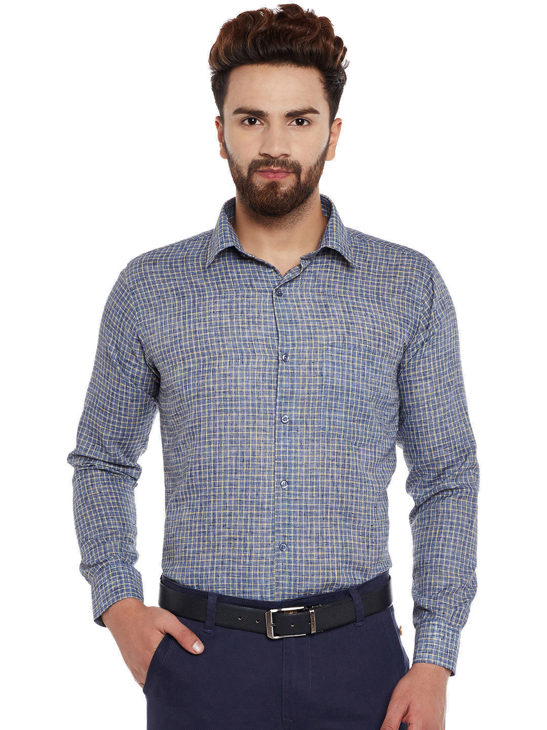 Men Grey Checks Slim Fit Formal Shirt