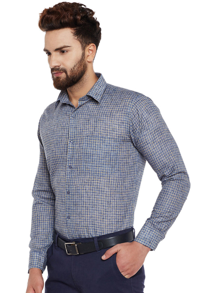 Men Grey Checks Slim Fit Formal Shirt