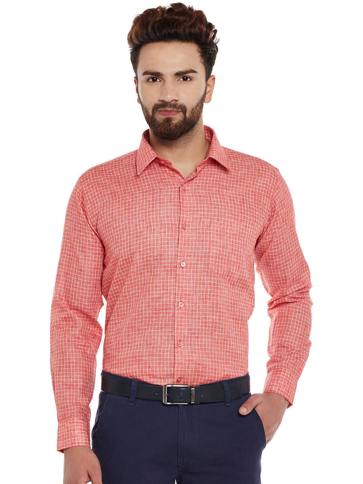 Men Red Checks Slim Fit Formal Shirt
