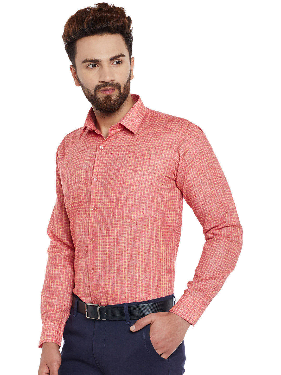 Men Red Checks Slim Fit Formal Shirt