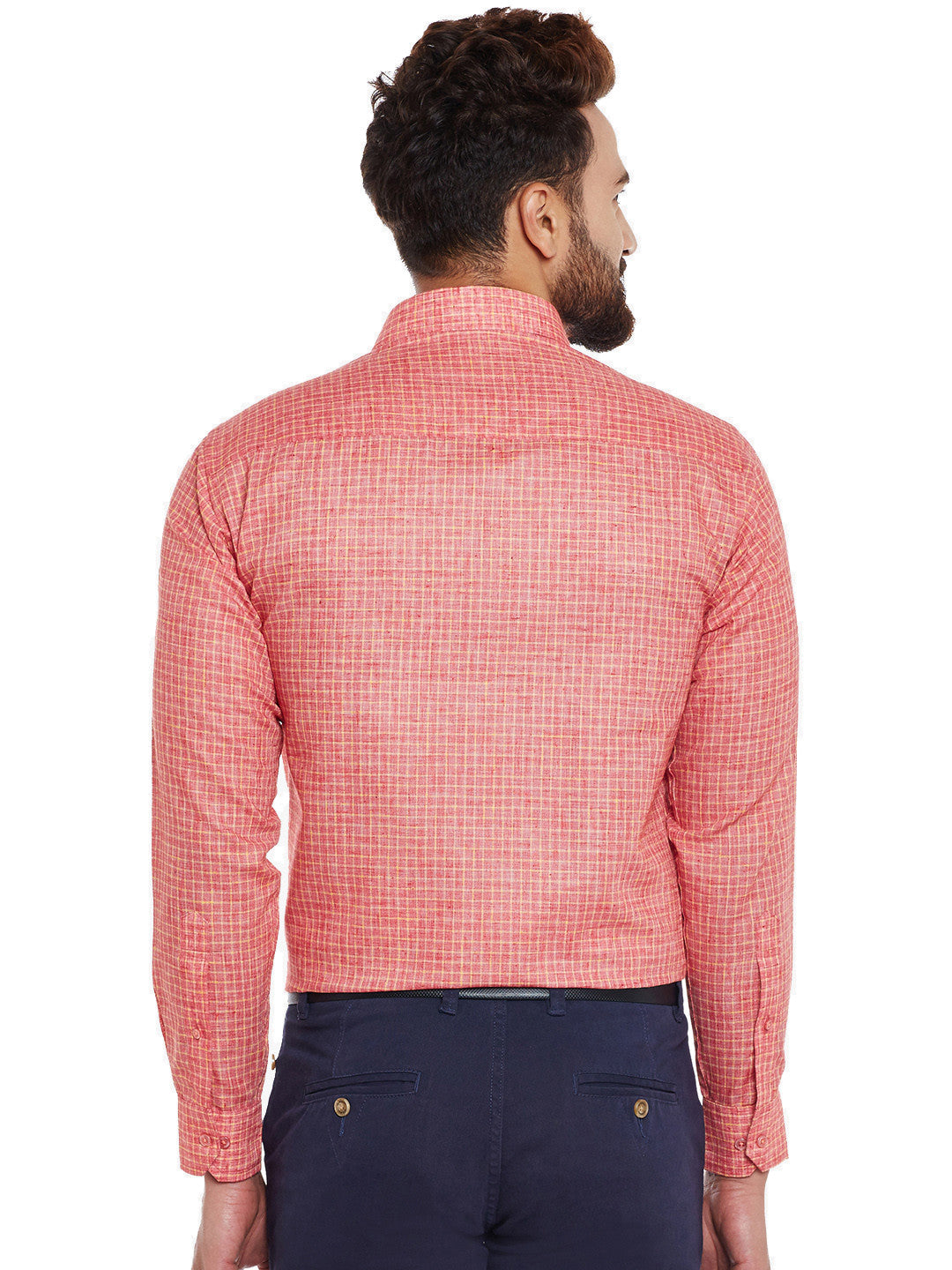 Men Red Checks Slim Fit Formal Shirt