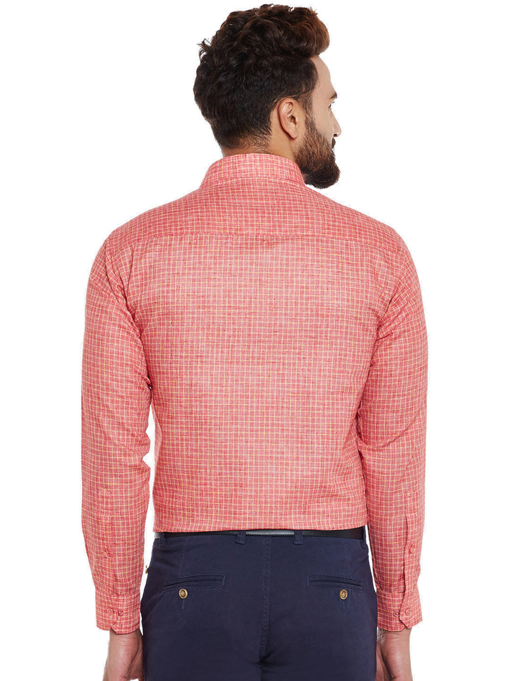 Men Red Checks Slim Fit Formal Shirt