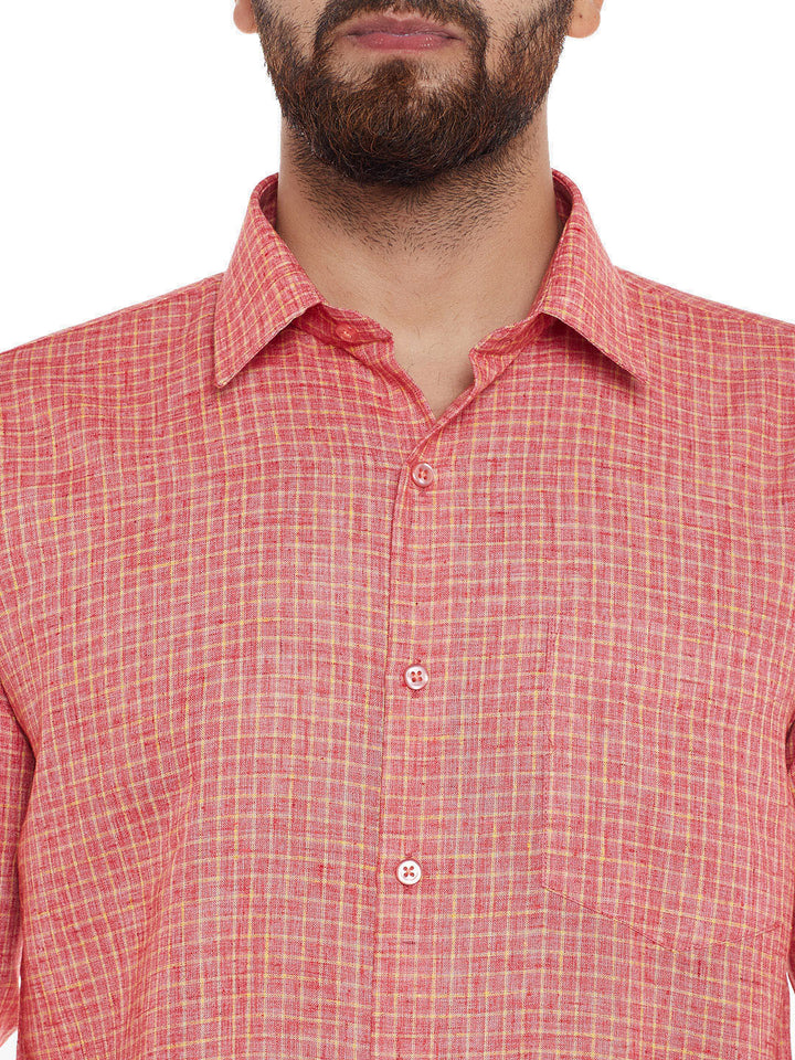 Men Red Checks Slim Fit Formal Shirt
