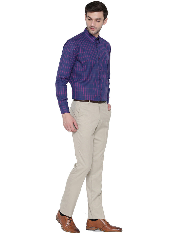 Men Navy Checked Slim Fit Formal Shirt