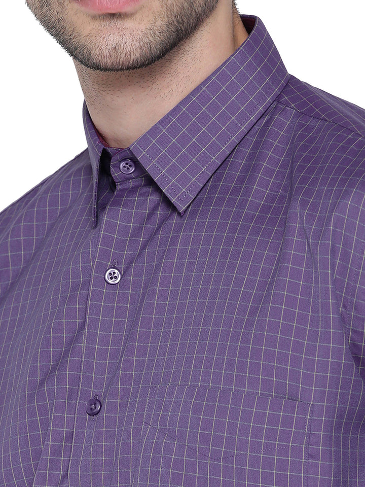 Men Purple Checked Slim Fit Formal Shirt