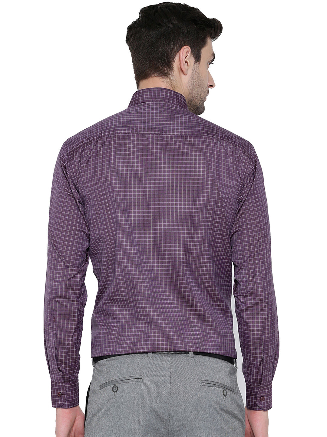 Men Wine Checked Slim Fit Formal Shirt