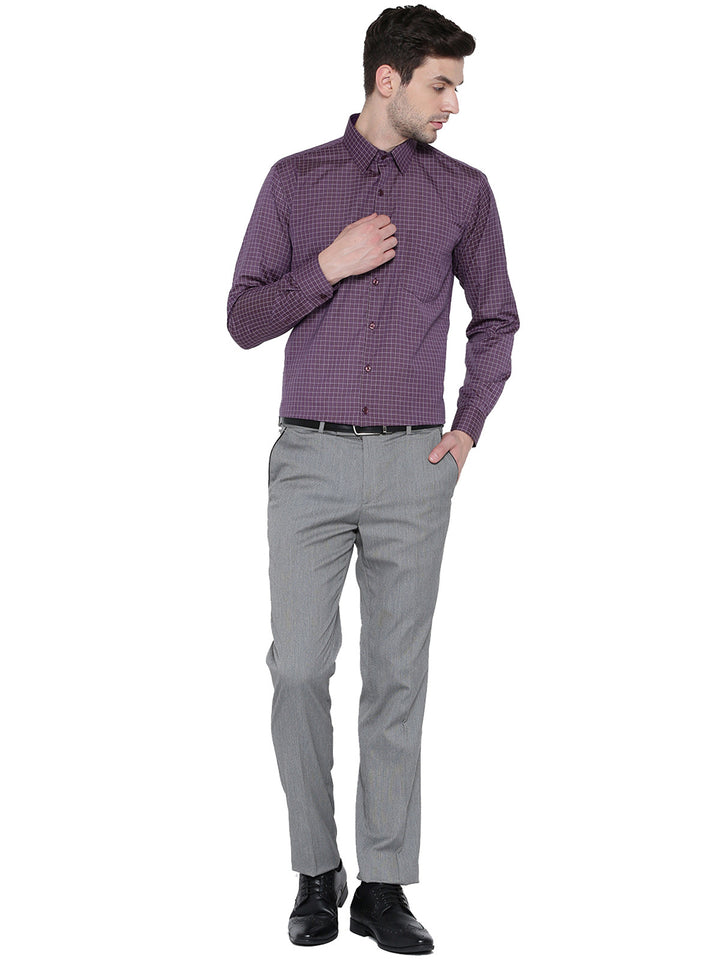 Men Wine Checked Slim Fit Formal Shirt