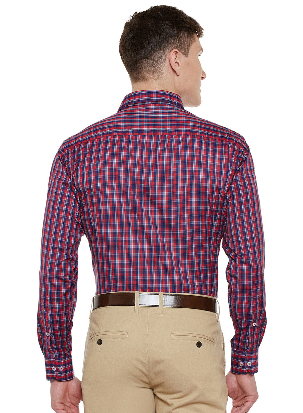 Men Navy and Red Checked Slim Fit Formal Shirt