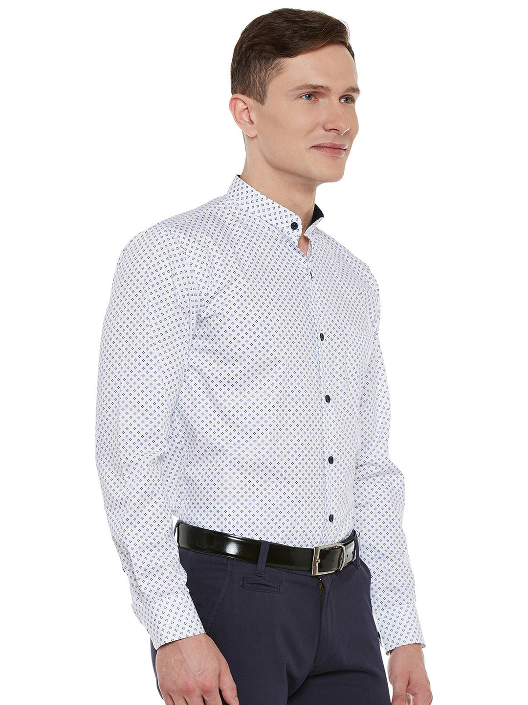 Men White Printed Pure Cotton Slim Fit Formal Shirt