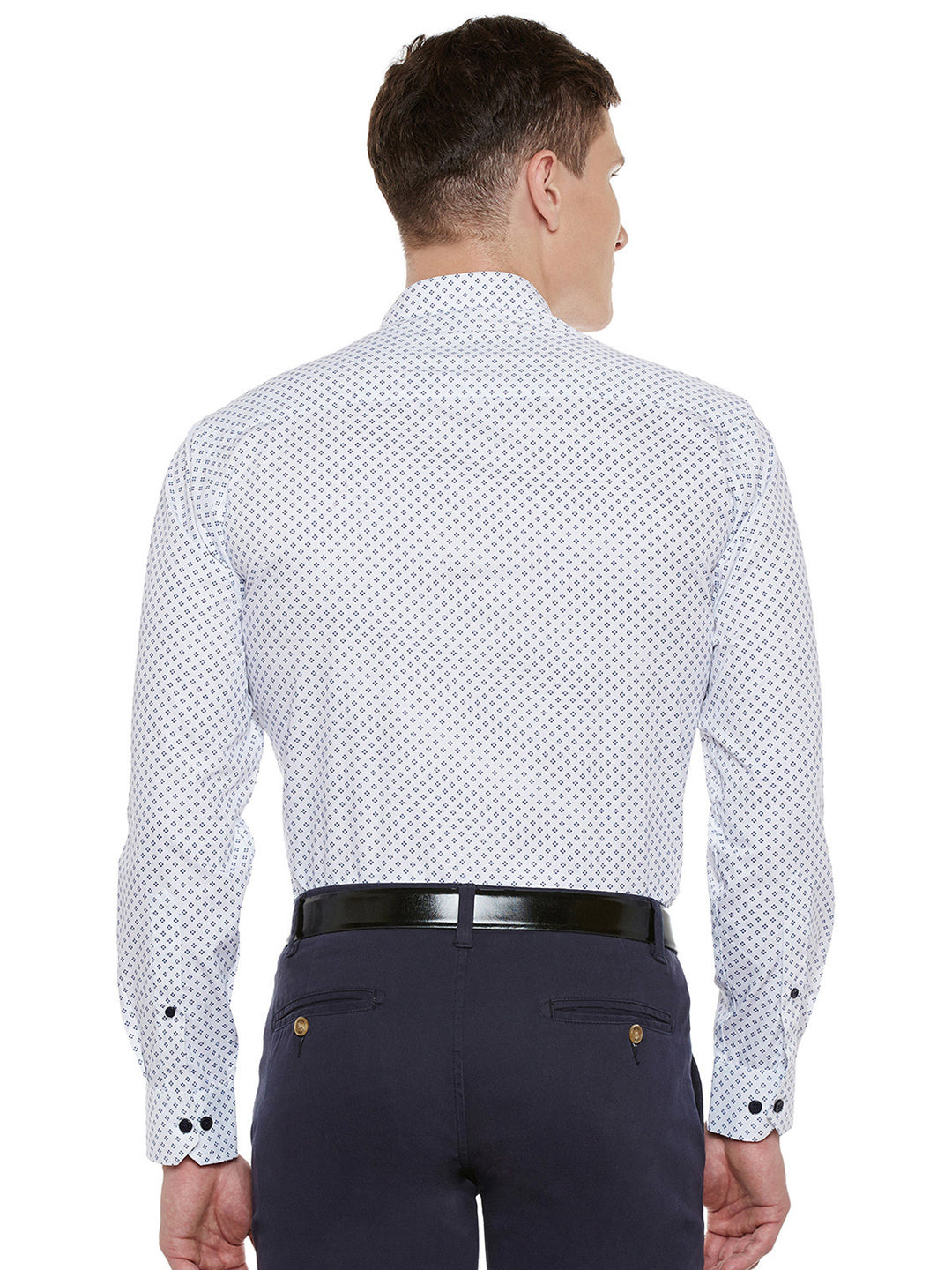 Men White Printed Pure Cotton Slim Fit Formal Shirt