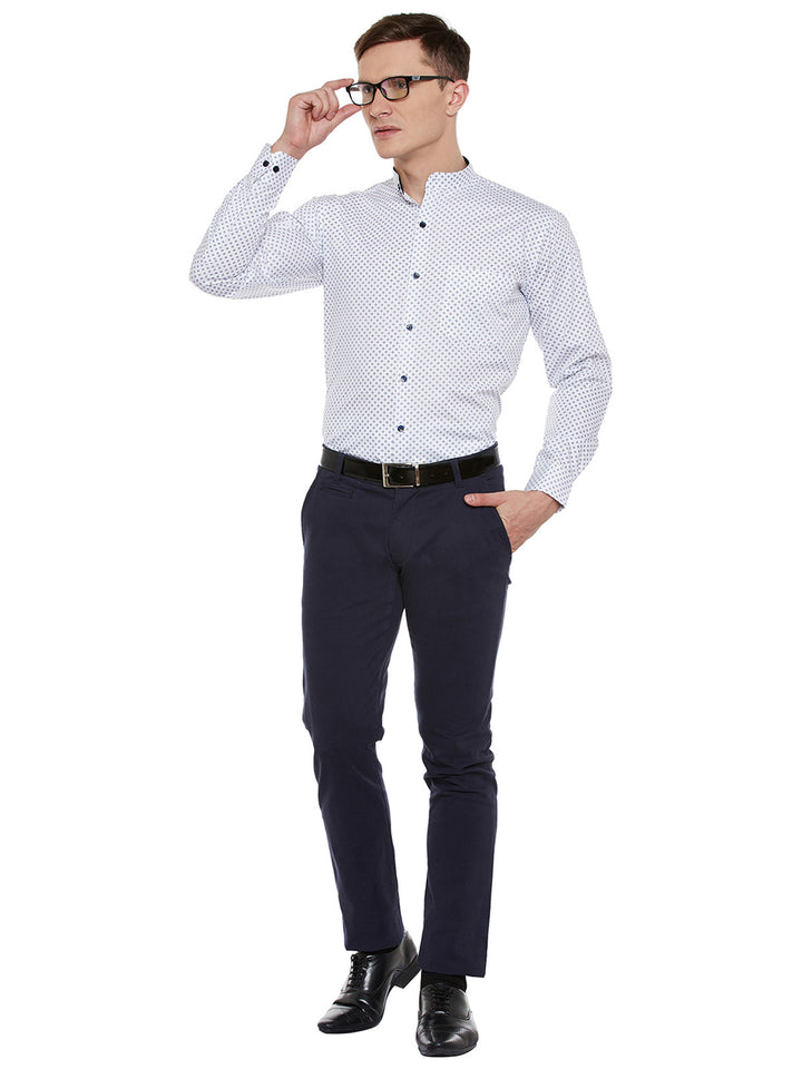 Men White Printed Pure Cotton Slim Fit Formal Shirt