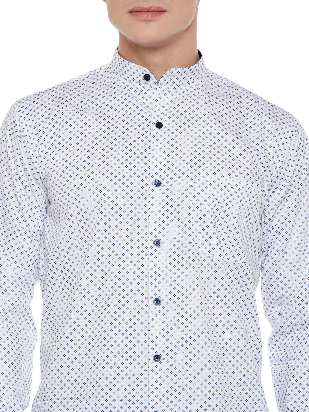 Men White Printed Pure Cotton Slim Fit Formal Shirt