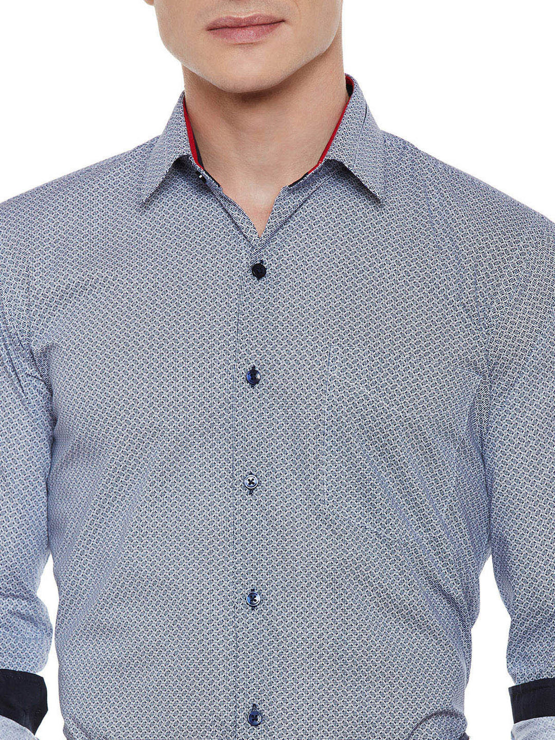 Men White and Navy Printed Pure Cotton Slim Fit Formal Shirt
