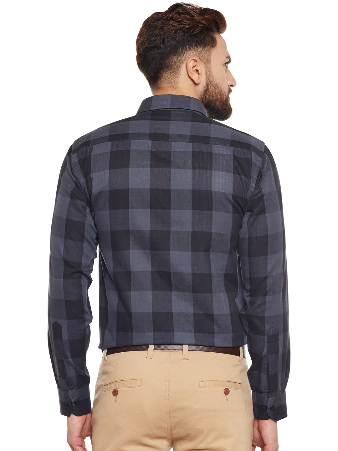 Men Grey Checked Slim Fit Casual Shirt