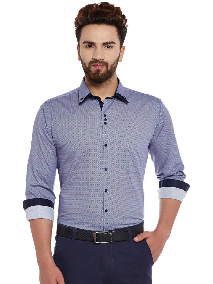 Men Navy Printed Pure Cotton Slim Fit Casual Shirt