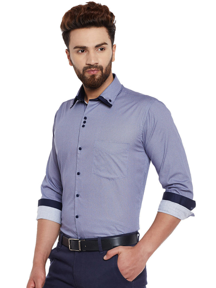 Men Navy Printed Pure Cotton Slim Fit Casual Shirt