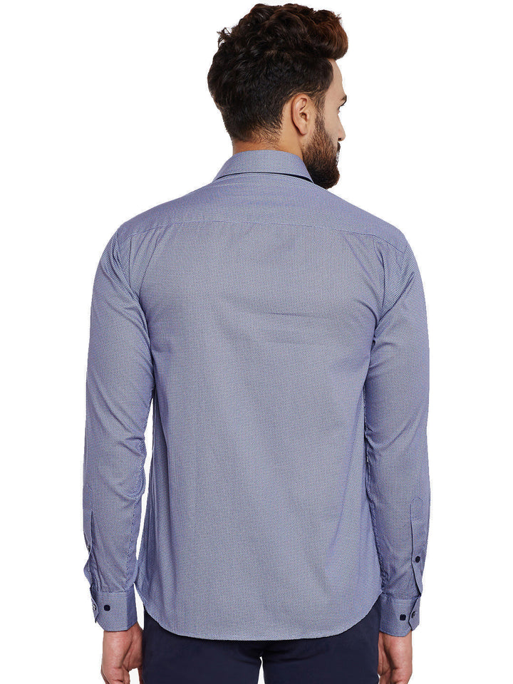 Men Navy Printed Pure Cotton Slim Fit Casual Shirt