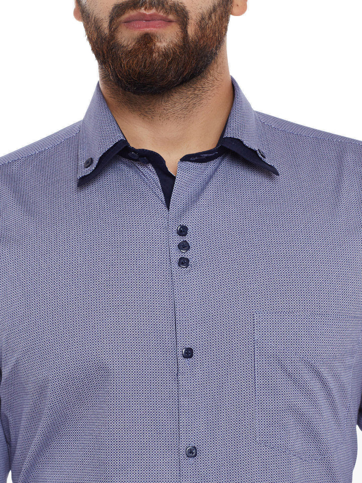 Men Navy Printed Pure Cotton Slim Fit Casual Shirt