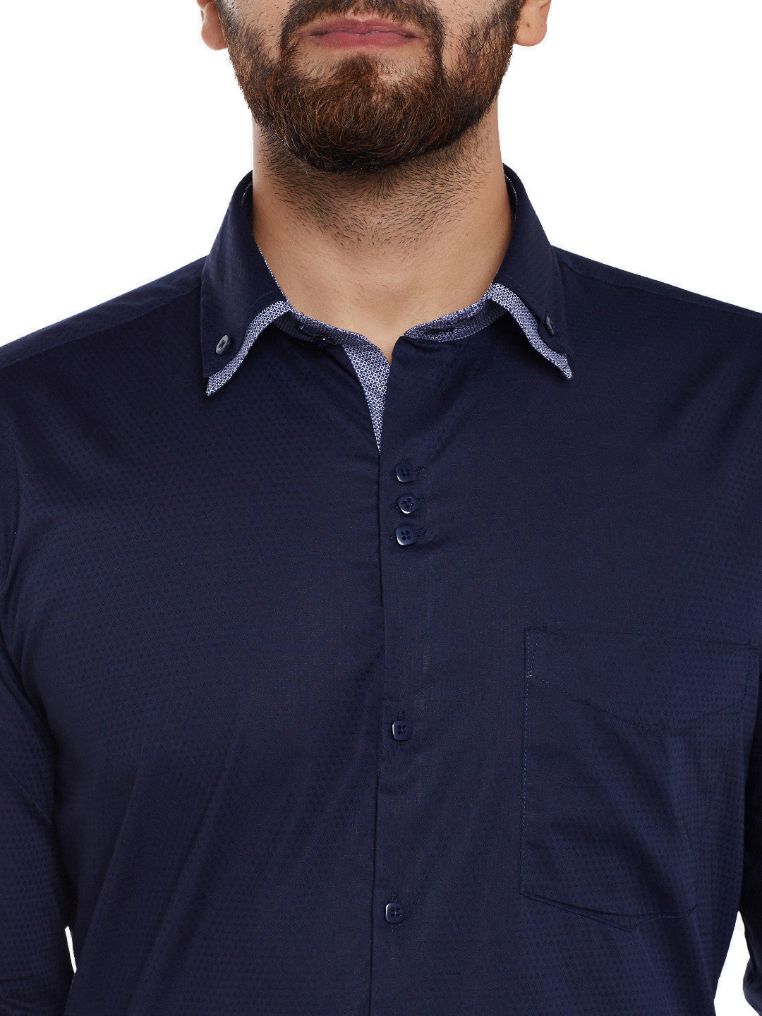 Men Navy Solid Pure Cotton Slim Fit  Casual Shirt