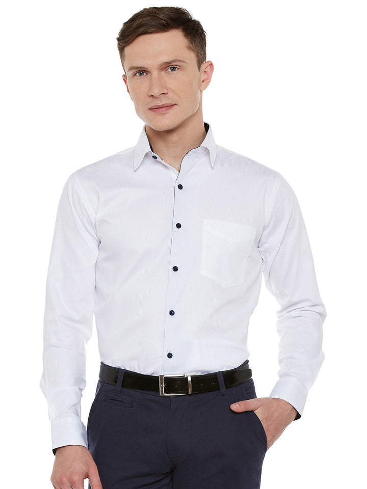 Men White Solid Pure Cotton Slim Fit Formal Shirt