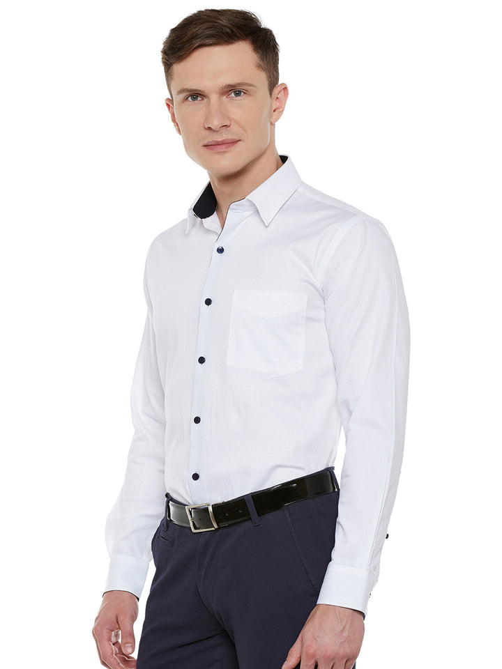 Men White Solid Pure Cotton Slim Fit Formal Shirt