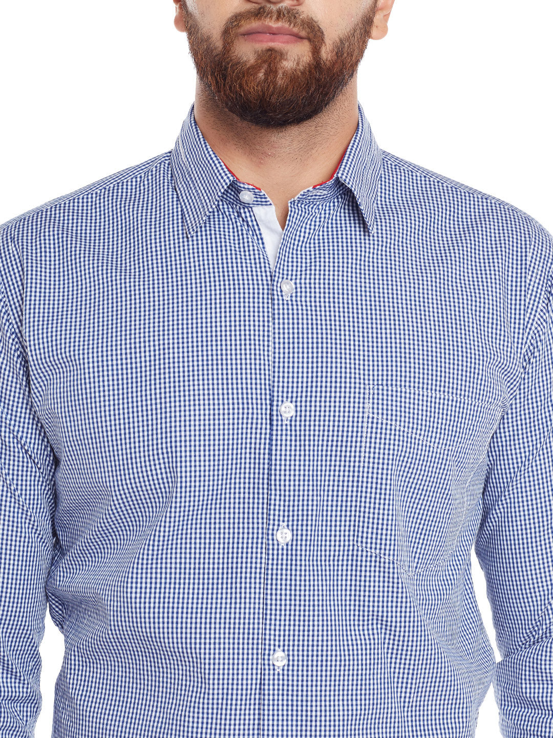 Men Blue & White Checkered Pure Cotton Slim Fit Formal Shirt