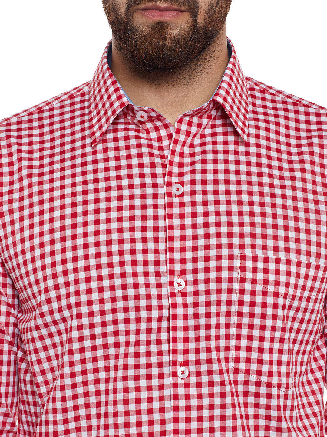 Men Red and White Checks  Pure Cotton Slim Fit Casual Shirt