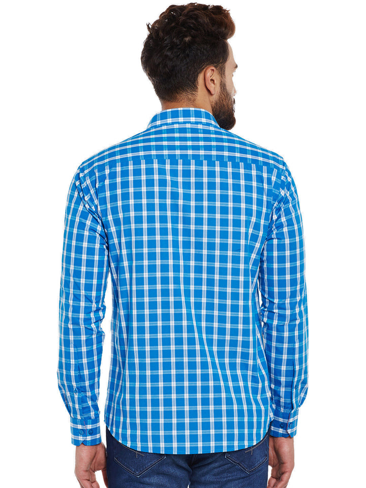 Men Blue Checks  Pure Cotton Slim Fit Casual Shirt