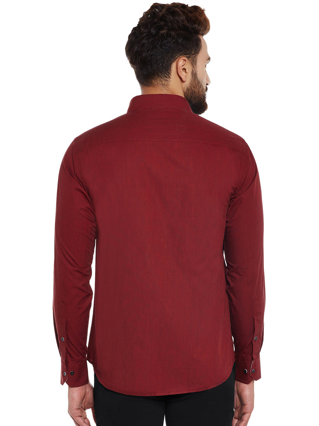 Men Maroon Solid Pure Cotton Slim Fit Casual Shirt