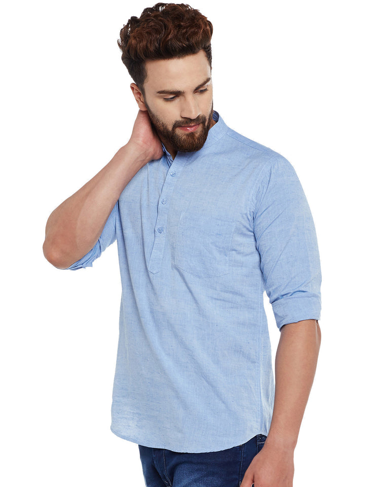 Men Blue Solid Pure Cotton Slim Fit Casual Shirt
