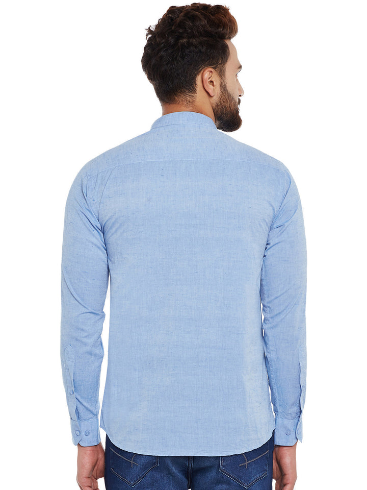 Men Blue Solid Pure Cotton Slim Fit Casual Shirt