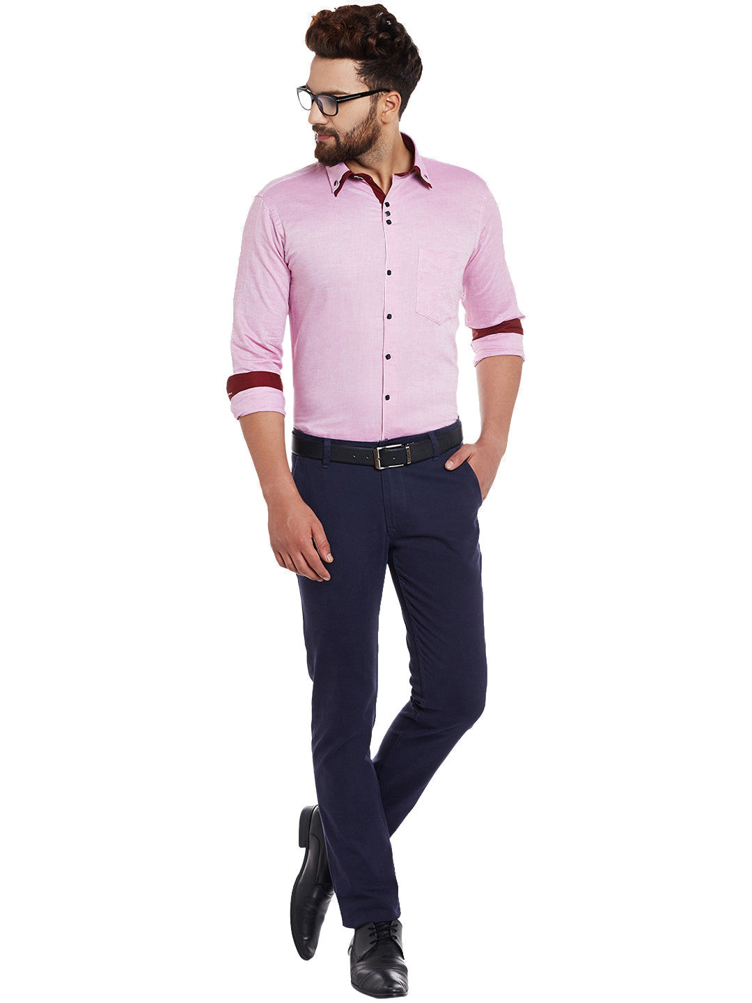 Men Pink Solid Cotton Linen Slim Fit Casual Shirt