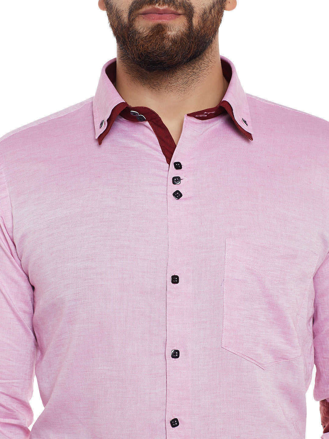 Men Pink Solid Cotton Linen Slim Fit Casual Shirt