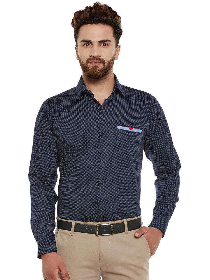 Men Navy Printed Pure Cotton Slim Fit Casual Shirt