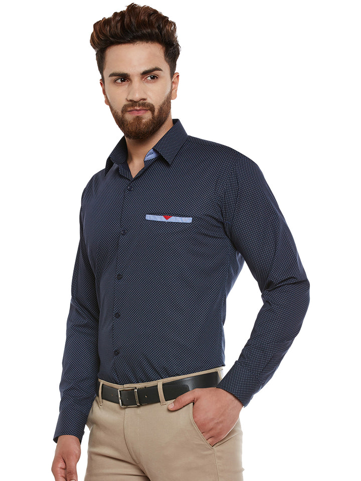 Men Navy Printed Pure Cotton Slim Fit Casual Shirt